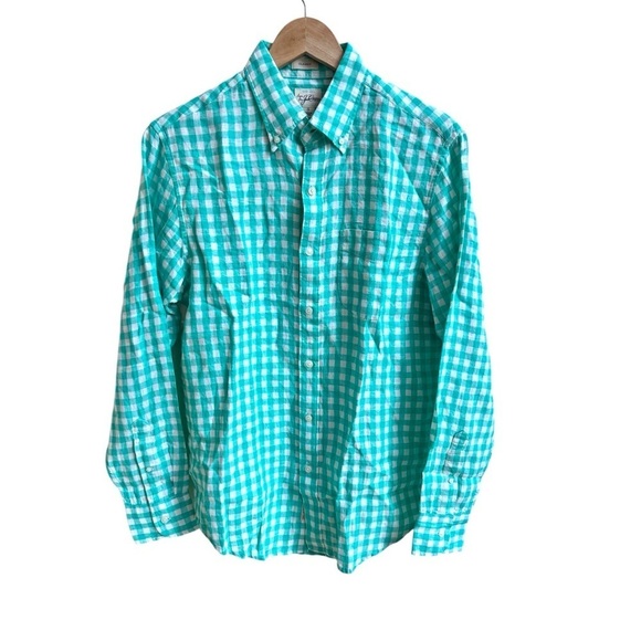 J Crew Green Check Irish Linen Long Sleeve Button Up Mens Size S Classic Fit - Picture 2 of 8